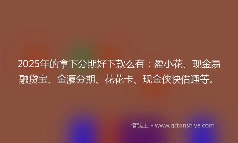 2025年的拿下分期好下款么有：盈小花、现金易融贷宝、金瀛分期、花花卡、现金侠快借通等。