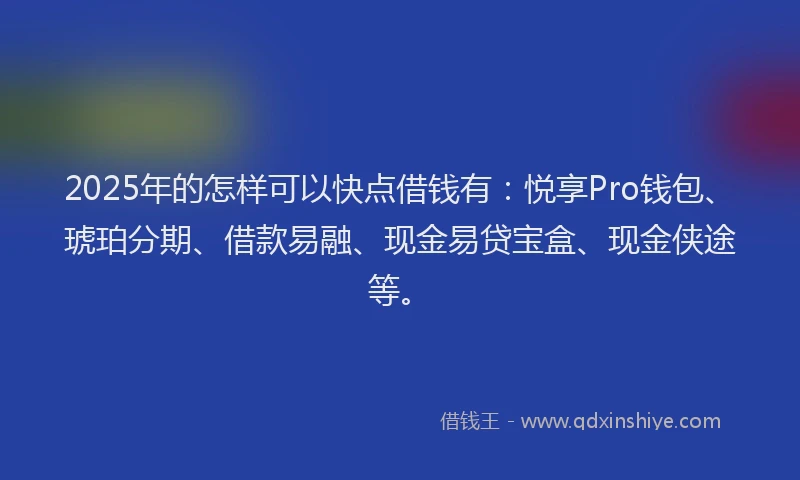 2025年的怎样可以快点借钱有：悦享Pro钱包、琥珀分期、借款易融、现金易贷宝盒、现金侠途等。