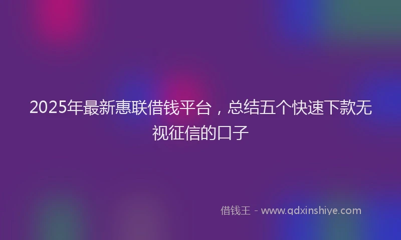2025年最新惠联借钱平台，总结五个快速下款无视征信的口子