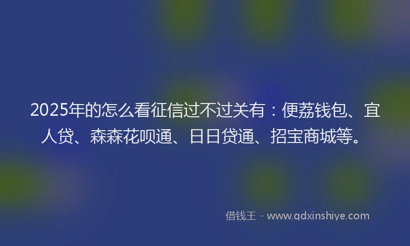 2025年的怎么看征信过不过关有：便荔钱包、宜人贷、森森花呗通、日日贷通、招宝商城等。