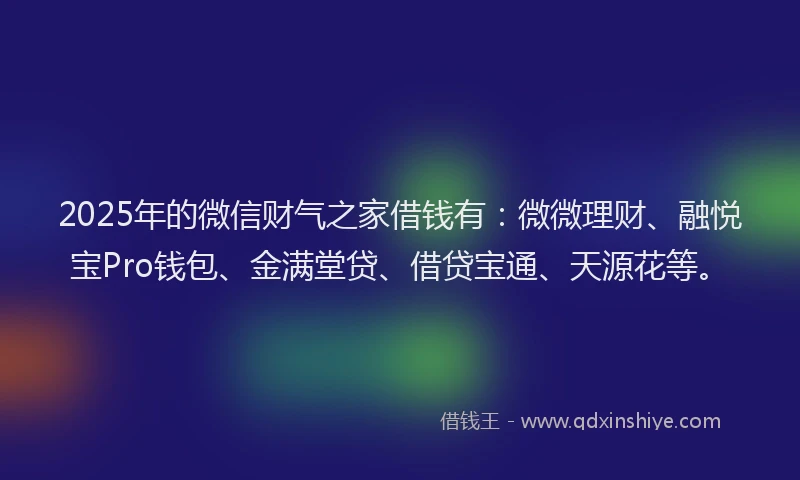 2025年的微信财气之家借钱有：微微理财、融悦宝Pro钱包、金满堂贷、借贷宝通、天源花等。