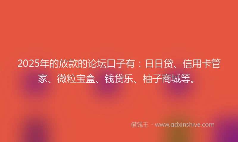 2025年的放款的论坛口子有：日日贷、信用卡管家、微粒宝盒、钱贷乐、柚子商城等。