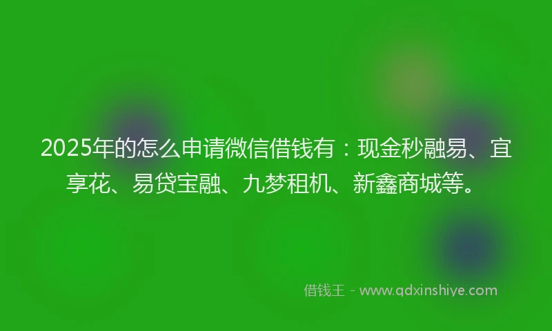 2025年的怎么申请微信借钱有：现金秒融易、宜享花、易贷宝融、九梦租机、新鑫商城等。