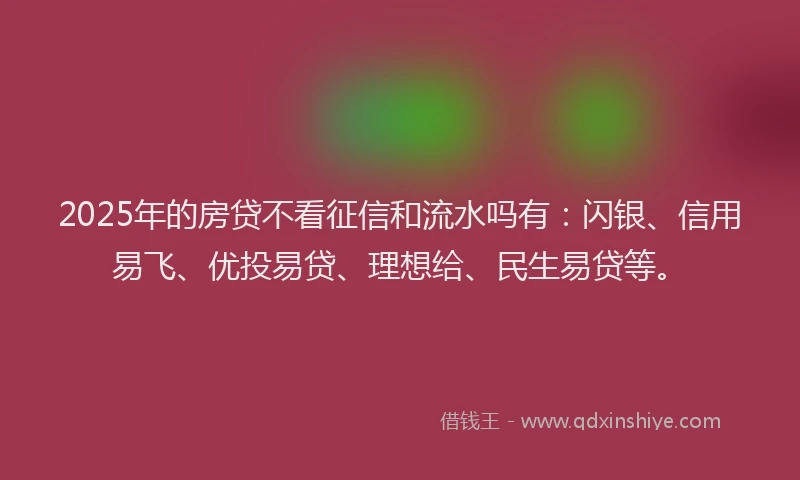 2025年的房贷不看征信和流水吗有：闪银、信用易飞、优投易贷、理想给、民生易贷等。