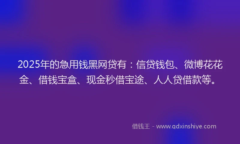 2025年的急用钱黑网贷有：信贷钱包、微博花花金、借钱宝盒、现金秒借宝途、人人贷借款等。