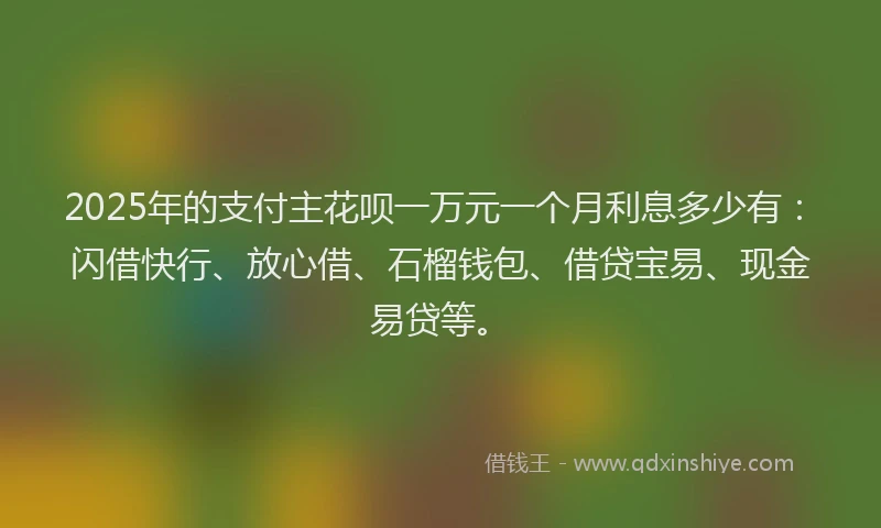 2025年的支付主花呗一万元一个月利息多少有：闪借快行、放心借、石榴钱包、借贷宝易、现金易贷等。