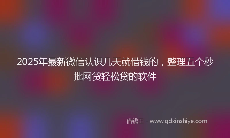 2025年最新微信认识几天就借钱的，整理五个秒批网贷轻松贷的软件