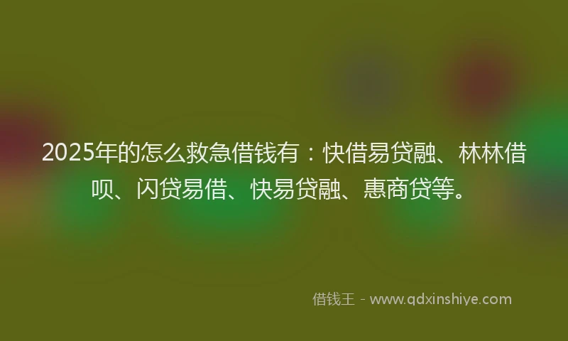 2025年的怎么救急借钱有：快借易贷融、林林借呗、闪贷易借、快易贷融、惠商贷等。