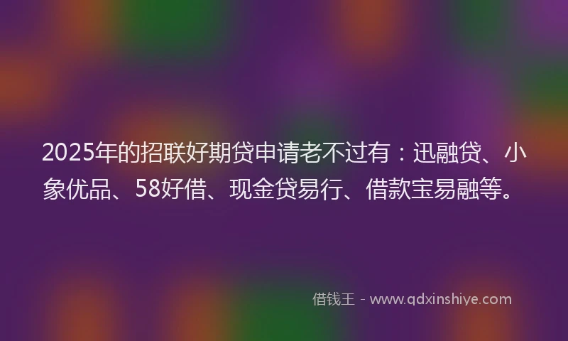 2025年的招联好期贷申请老不过有：迅融贷、小象优品、58好借、现金贷易行、借款宝易融等。