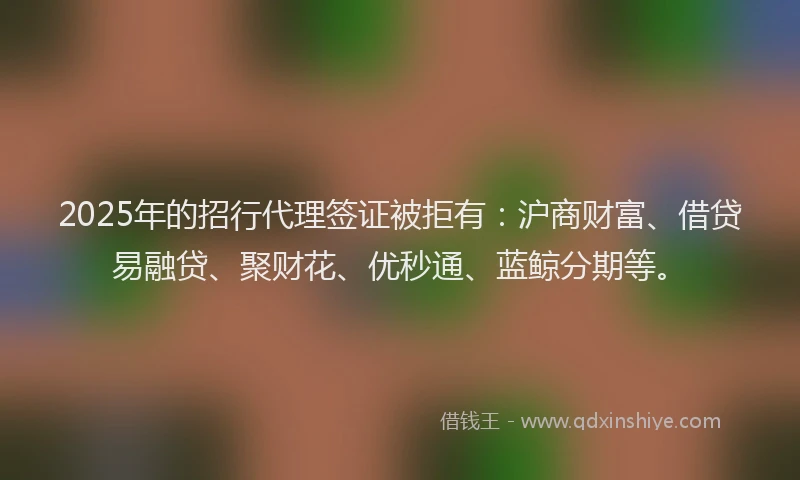 2025年的招行代理签证被拒有：沪商财富、借贷易融贷、聚财花、优秒通、蓝鲸分期等。