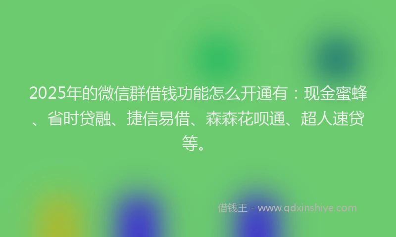 2025年的微信群借钱功能怎么开通有：现金蜜蜂、省时贷融、捷信易借、森森花呗通、超人速贷等。