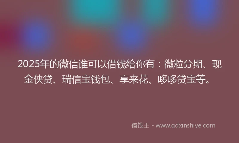 2025年的微信谁可以借钱给你有：微粒分期、现金侠贷、瑞信宝钱包、享来花、哆哆贷宝等。