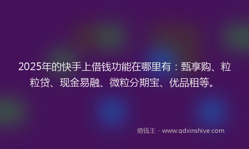 2025年的快手上借钱功能在哪里有：甄享购、粒粒贷、现金易融、微粒分期宝、优品租等。