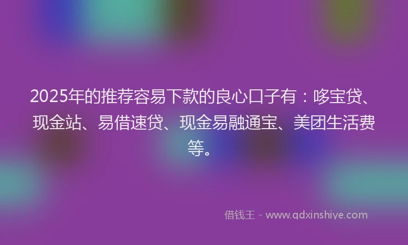 2025年的推荐容易下款的良心口子有：哆宝贷、现金站、易借速贷、现金易融通宝、美团生活费等。
