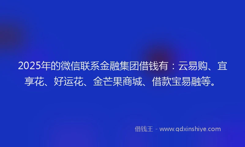 2025年的微信联系金融集团借钱有：云易购、宜享花、好运花、金芒果商城、借款宝易融等。