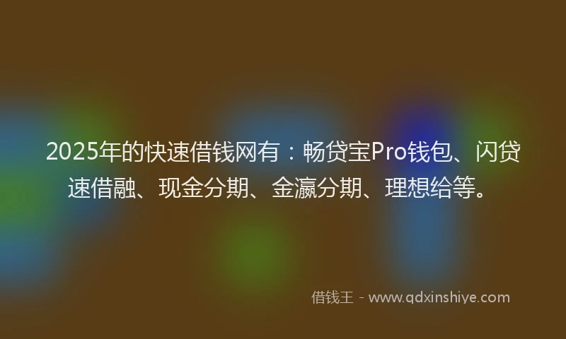 2025年的快速借钱网有：畅贷宝Pro钱包、闪贷速借融、现金分期、金瀛分期、理想给等。