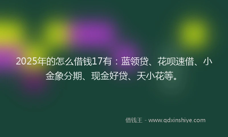 2025年的怎么借钱17有：蓝领贷、花呗速借、小金象分期、现金好贷、天小花等。