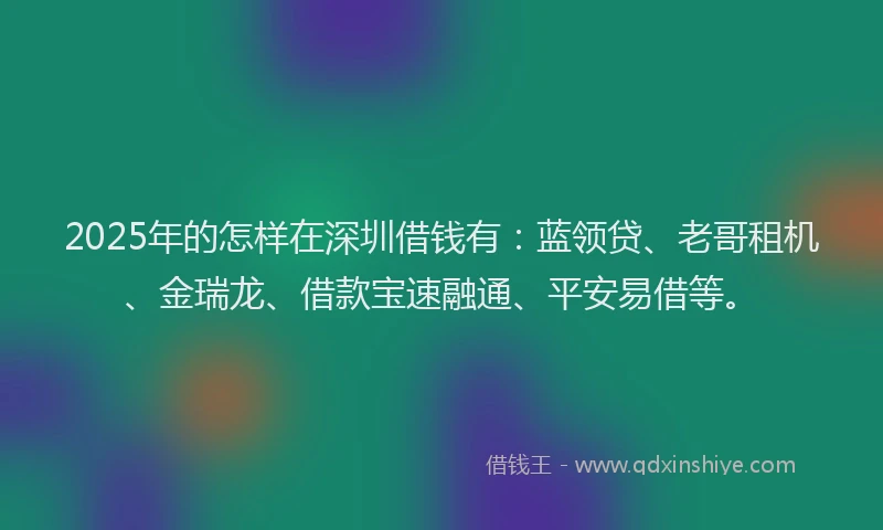 2025年的怎样在深圳借钱有：蓝领贷、老哥租机、金瑞龙、借款宝速融通、平安易借等。