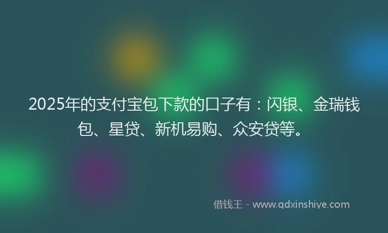 2025年的支付宝包下款的口子有：闪银、金瑞钱包、星贷、新机易购、众安贷等。