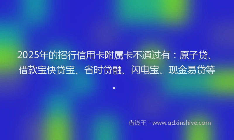 2025年的招行信用卡附属卡不通过有：原子贷、借款宝快贷宝、省时贷融、闪电宝、现金易贷等。