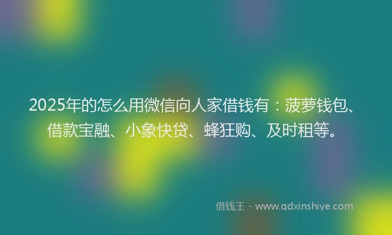2025年的怎么用微信向人家借钱有：菠萝钱包、借款宝融、小象快贷、蜂狂购、及时租等。
