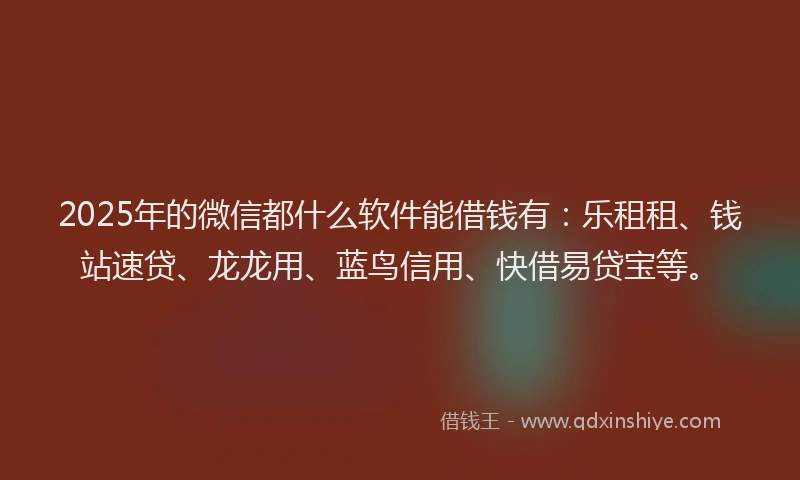 2025年的微信都什么软件能借钱有：乐租租、钱站速贷、龙龙用、蓝鸟信用、快借易贷宝等。