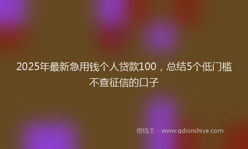 2025年最新急用钱个人贷款100，总结5个低门槛不查征信的口子
