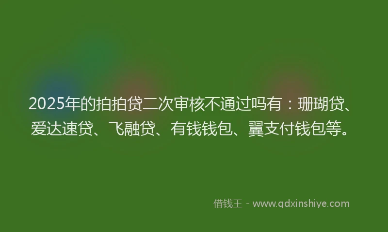 2025年的拍拍贷二次审核不通过吗有：珊瑚贷、爱达速贷、飞融贷、有钱钱包、翼支付钱包等。