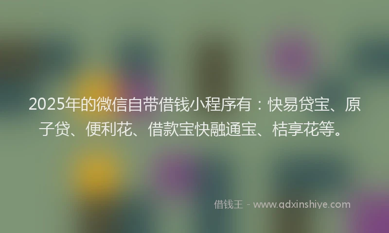 2025年的微信自带借钱小程序有：快易贷宝、原子贷、便利花、借款宝快融通宝、桔享花等。