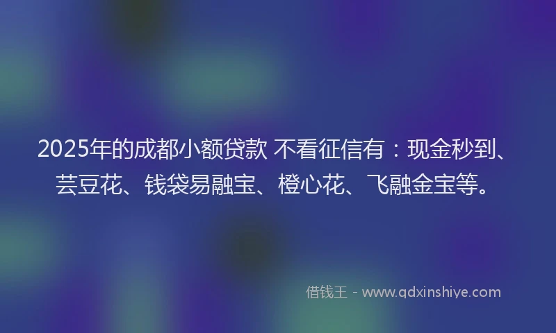 2025年的成都小额贷款 不看征信有：现金秒到、芸豆花、钱袋易融宝、橙心花、飞融金宝等。