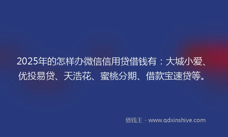 2025年的怎样办微信信用贷借钱有：大城小爱、优投易贷、天浩花、蜜桃分期、借款宝速贷等。