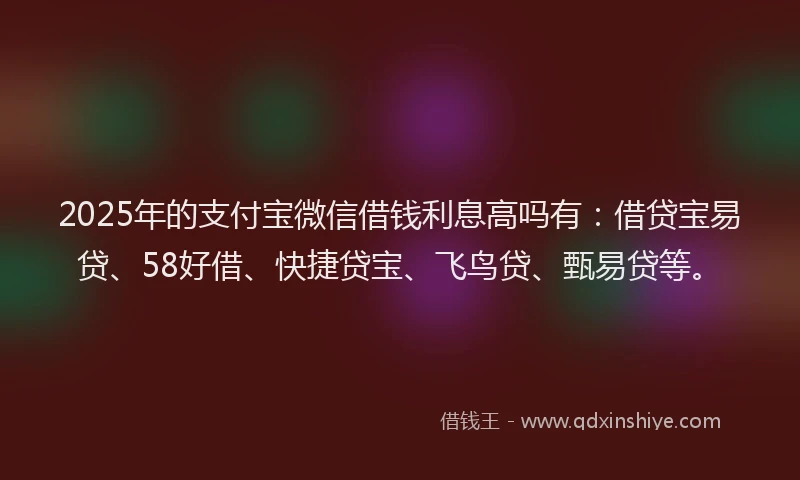 2025年的支付宝微信借钱利息高吗有：借贷宝易贷、58好借、快捷贷宝、飞鸟贷、甄易贷等。