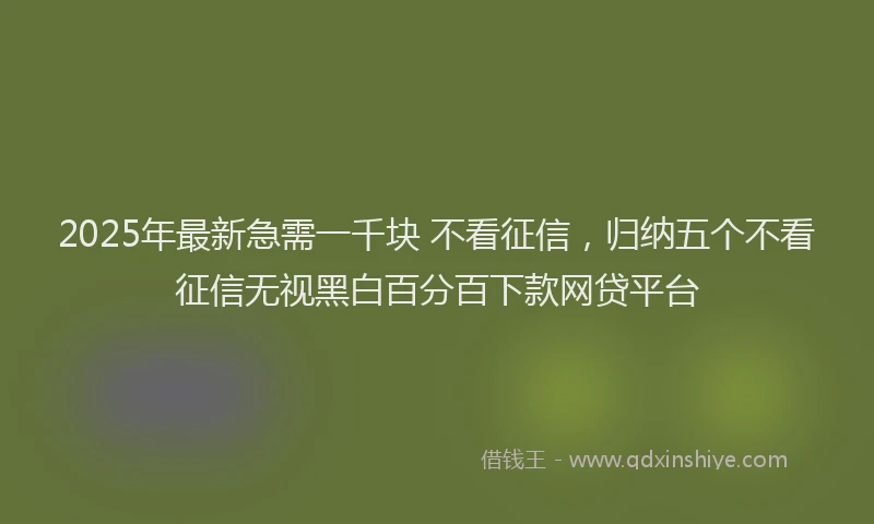 2025年最新急需一千块 不看征信，归纳五个不看征信无视黑白百分百下款网贷平台