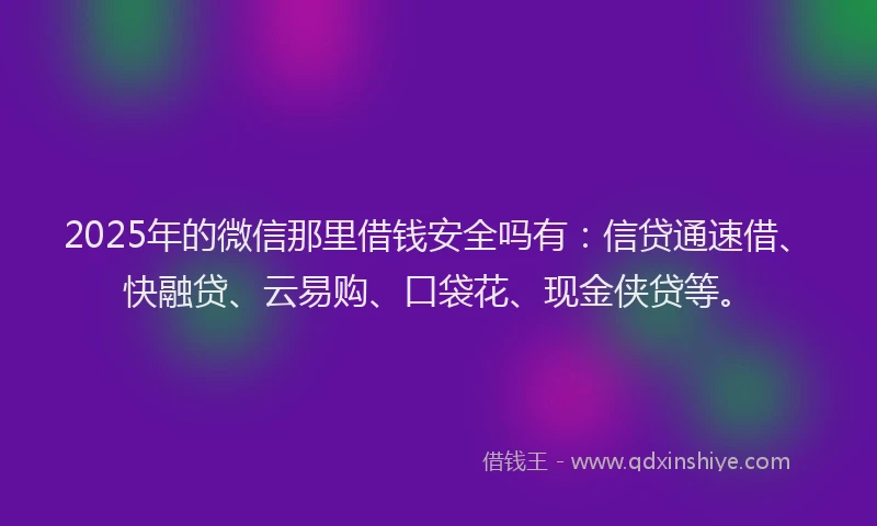 2025年的微信那里借钱安全吗有：信贷通速借、快融贷、云易购、口袋花、现金侠贷等。
