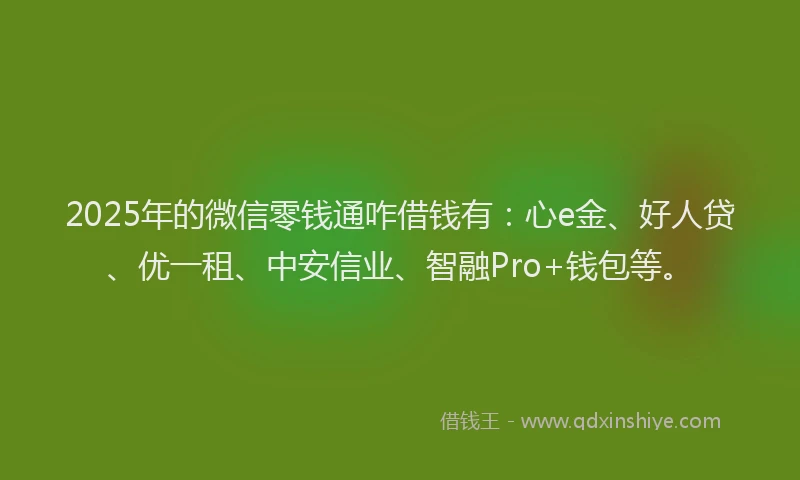 2025年的微信零钱通咋借钱有：心e金、好人贷、优一租、中安信业、智融Pro+钱包等。