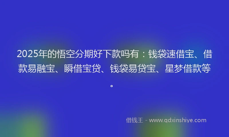 2025年的悟空分期好下款吗有：钱袋速借宝、借款易融宝、瞬借宝贷、钱袋易贷宝、星梦借款等。