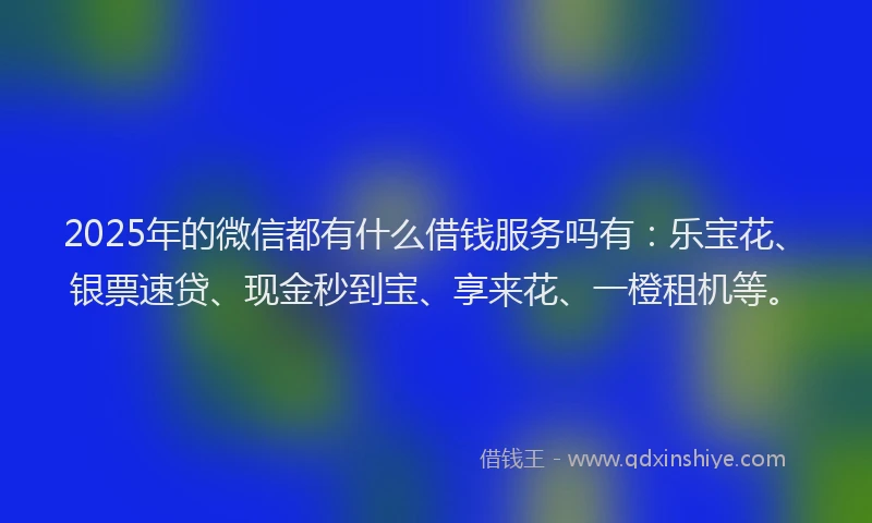 2025年的微信都有什么借钱服务吗有：乐宝花、银票速贷、现金秒到宝、享来花、一橙租机等。