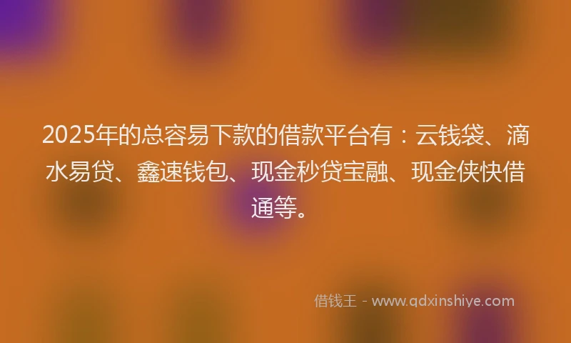 2025年的总容易下款的借款平台有：云钱袋、滴水易贷、鑫速钱包、现金秒贷宝融、现金侠快借通等。
