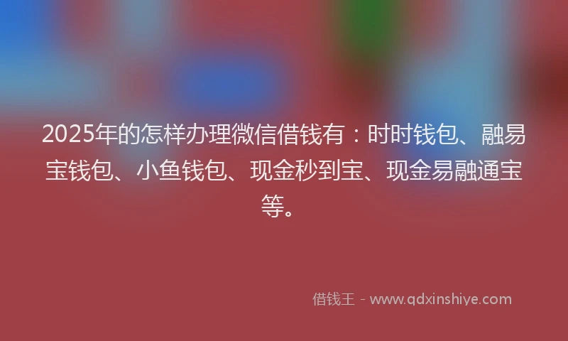 2025年的怎样办理微信借钱有：时时钱包、融易宝钱包、小鱼钱包、现金秒到宝、现金易融通宝等。