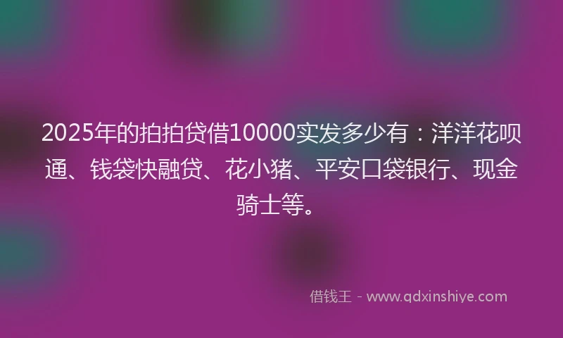 2025年的拍拍贷借10000实发多少有：洋洋花呗通、钱袋快融贷、花小猪、平安口袋银行、现金骑士等。