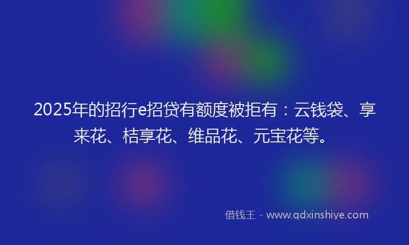 2025年的招行e招贷有额度被拒有：云钱袋、享来花、桔享花、维品花、元宝花等。