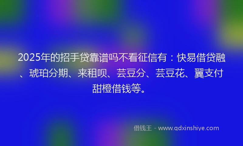 2025年的招手贷靠谱吗不看征信有：快易借贷融、琥珀分期、来租呗、芸豆分、芸豆花、翼支付甜橙借钱等。