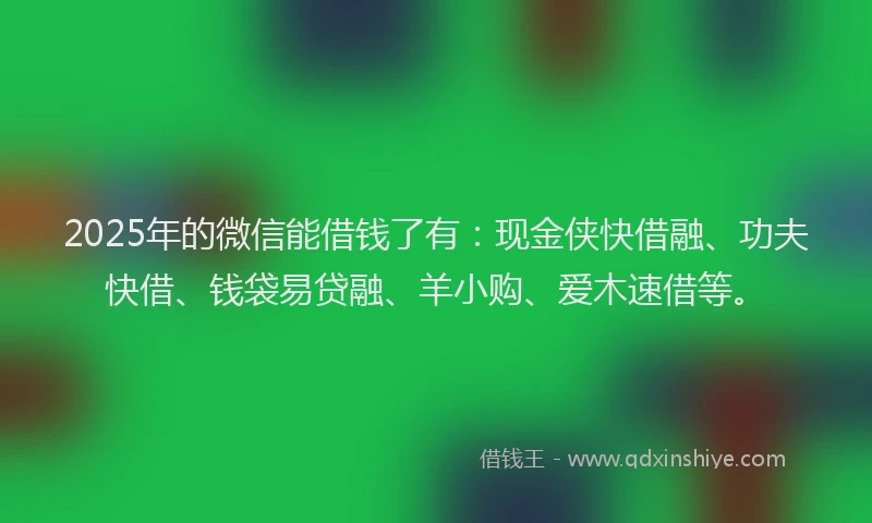 2025年的微信能借钱了有：现金侠快借融、功夫快借、钱袋易贷融、羊小购、爱木速借等。