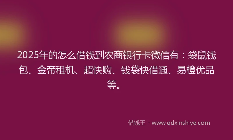 2025年的怎么借钱到农商银行卡微信有：袋鼠钱包、金帝租机、超快购、钱袋快借通、易橙优品等。