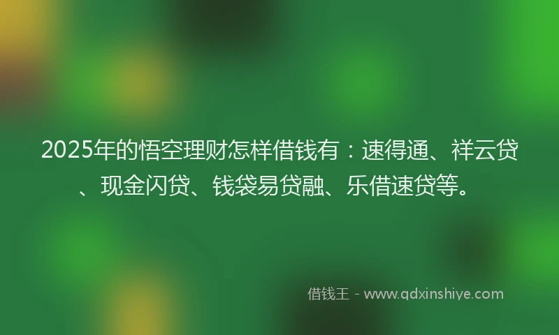 2025年的悟空理财怎样借钱有：速得通、祥云贷、现金闪贷、钱袋易贷融、乐借速贷等。