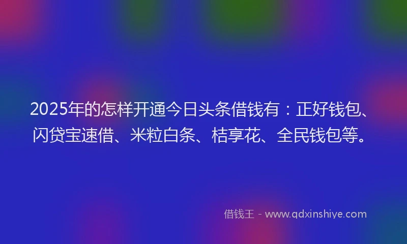 2025年的怎样开通今日头条借钱有：正好钱包、闪贷宝速借、米粒白条、桔享花、全民钱包等。