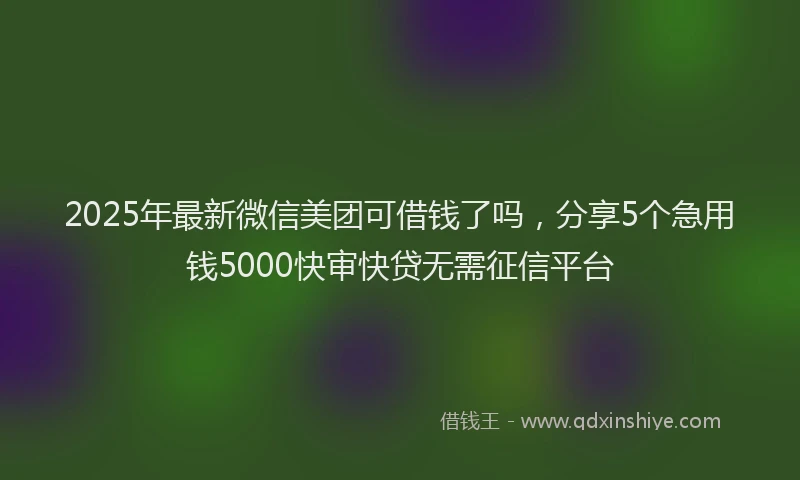 2025年最新微信美团可借钱了吗，分享5个急用钱5000快审快贷无需征信平台