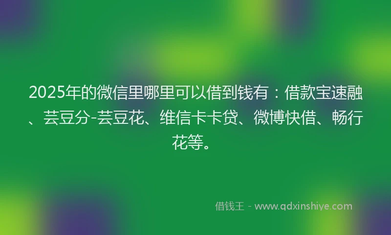 2025年的微信里哪里可以借到钱有：借款宝速融、芸豆分-芸豆花、维信卡卡贷、微博快借、畅行花等。