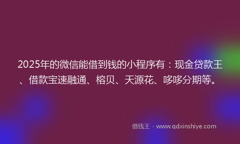 2025年的微信能借到钱的小程序有：现金贷款王、借款宝速融通、榕贝、天源花、哆哆分期等。