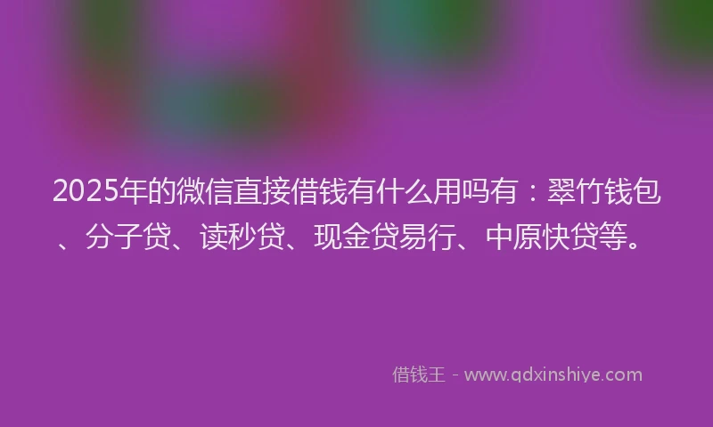 2025年的微信直接借钱有什么用吗有：翠竹钱包、分子贷、读秒贷、现金贷易行、中原快贷等。
